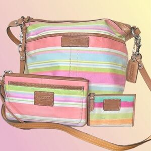Coach Pastel Cabana Stripe Fabric Convertible Crossbody, Wristlet & Card Holder